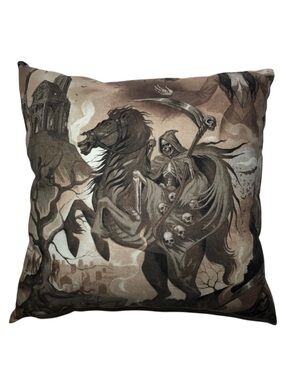 Grim Reaper Horseback Decorative Pillow - Brown